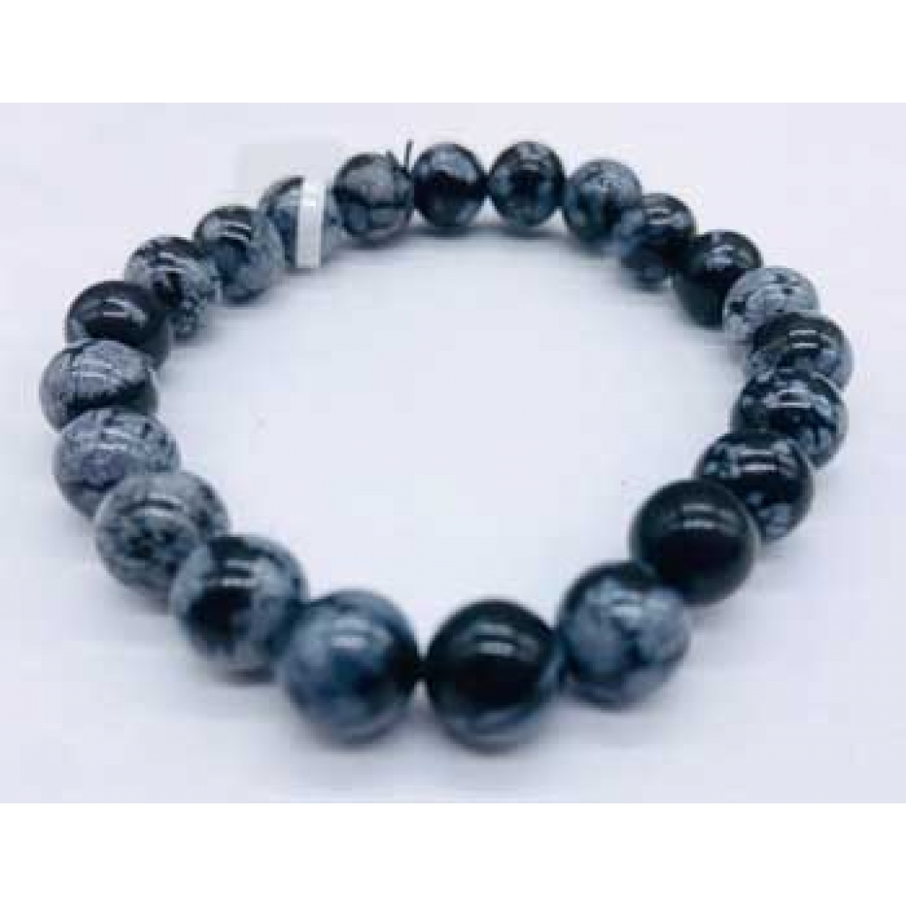 8mm Obsidian, Snowflake bracelet