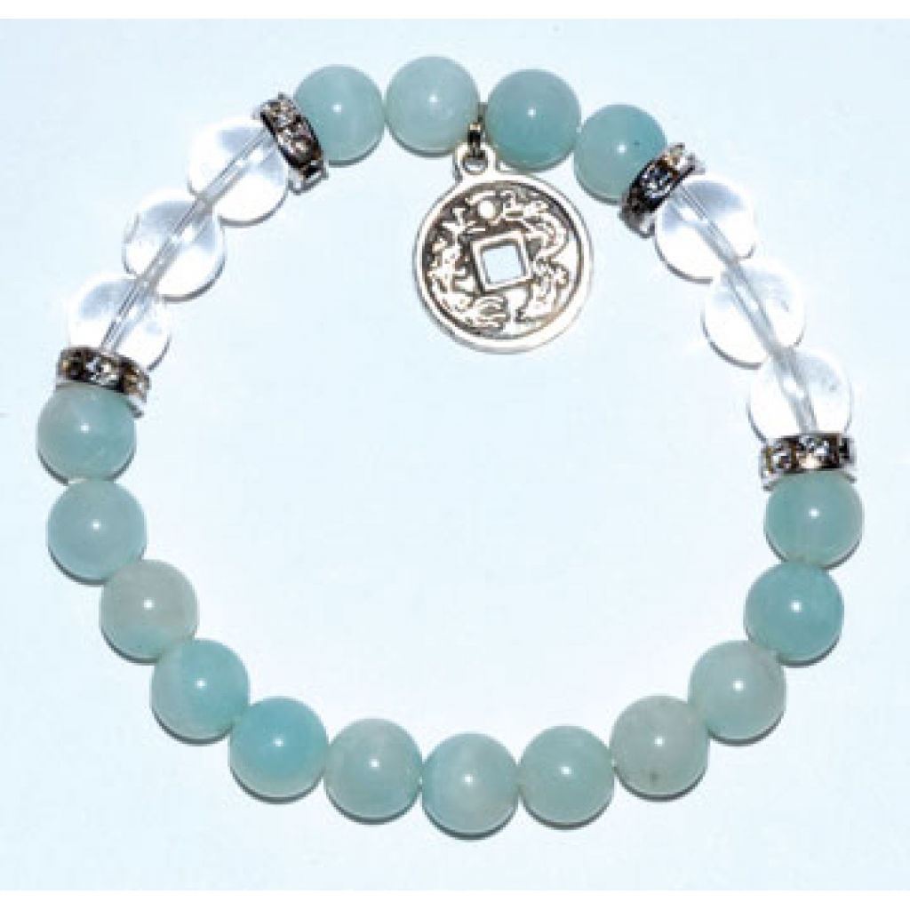 8mm Amazonite/ Quartz with Chinese Coin