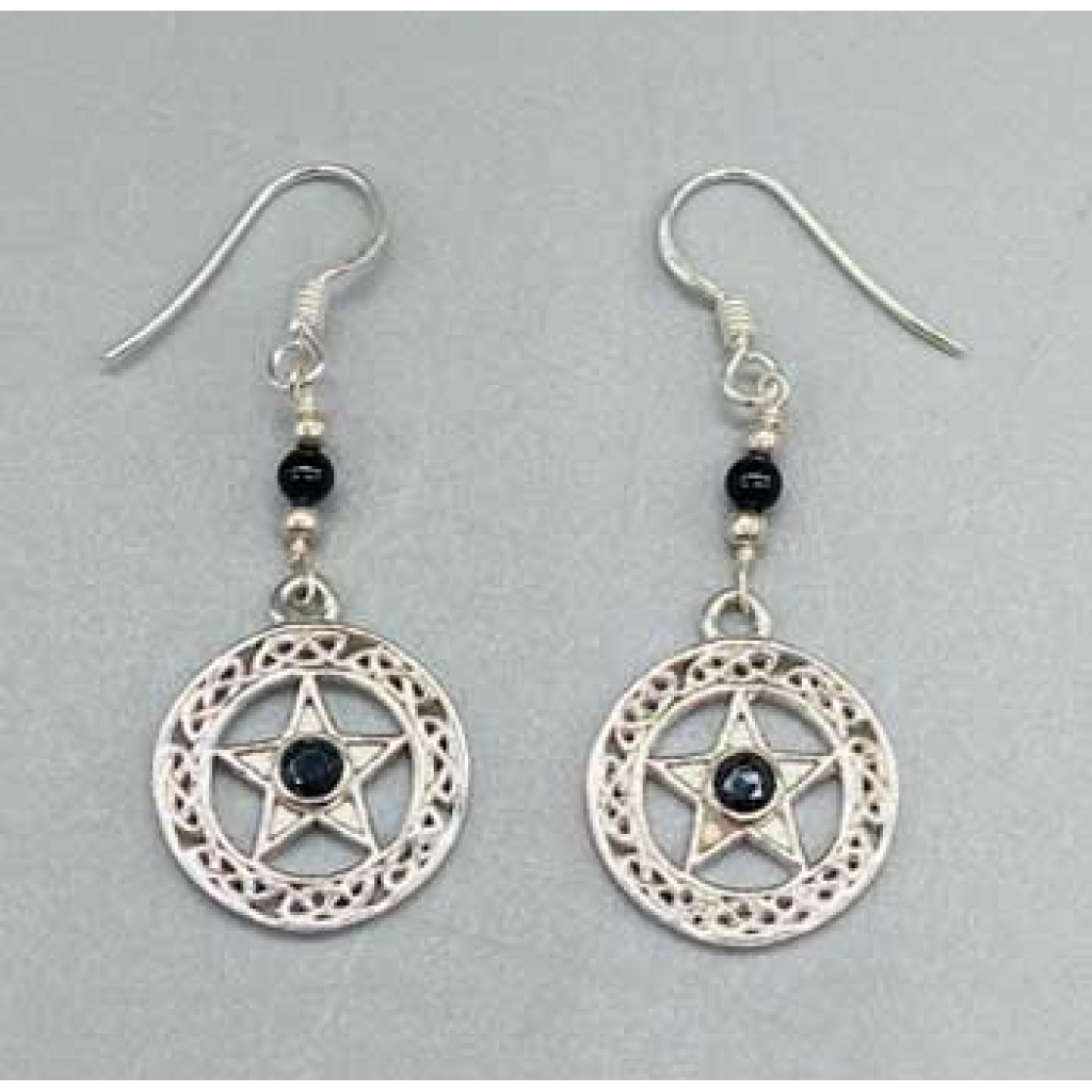 16mm Black Obsidian Pentagram earrings
