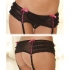 Rene Rofe Crotchless Mesh Skirted Thong with Garters Black S/M