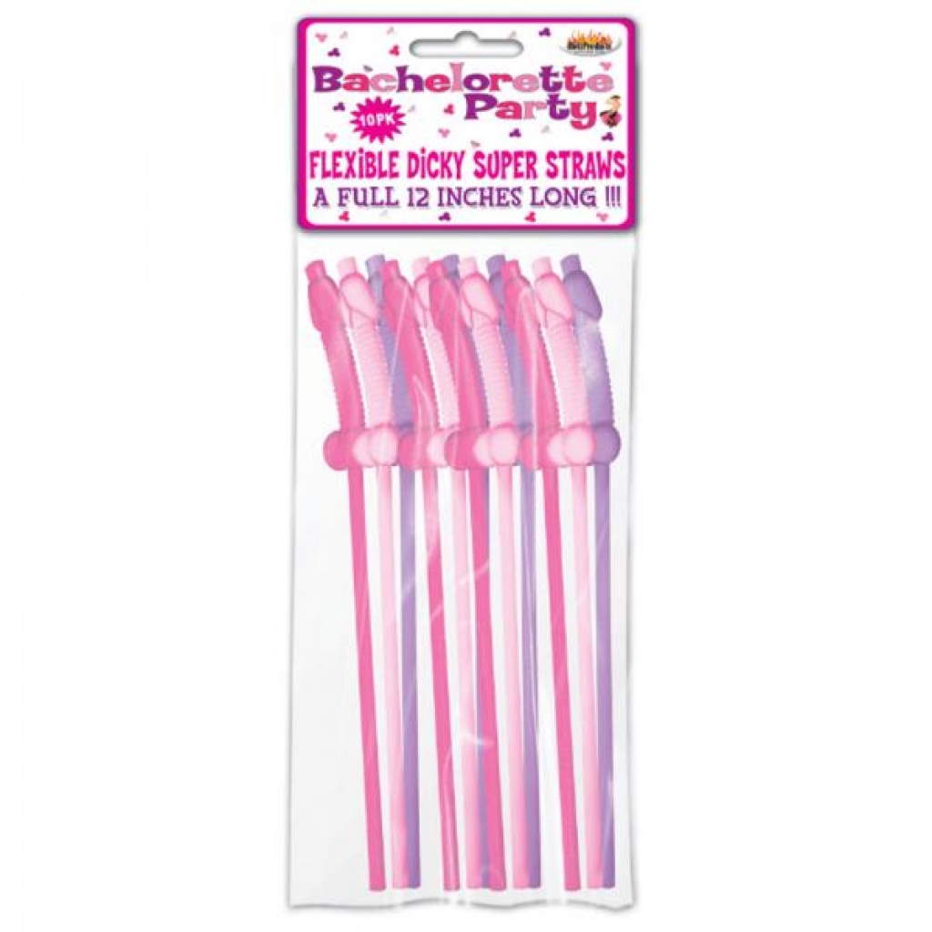 Bachelorette Party Pecker Straws Assorted Colors 10 Pack