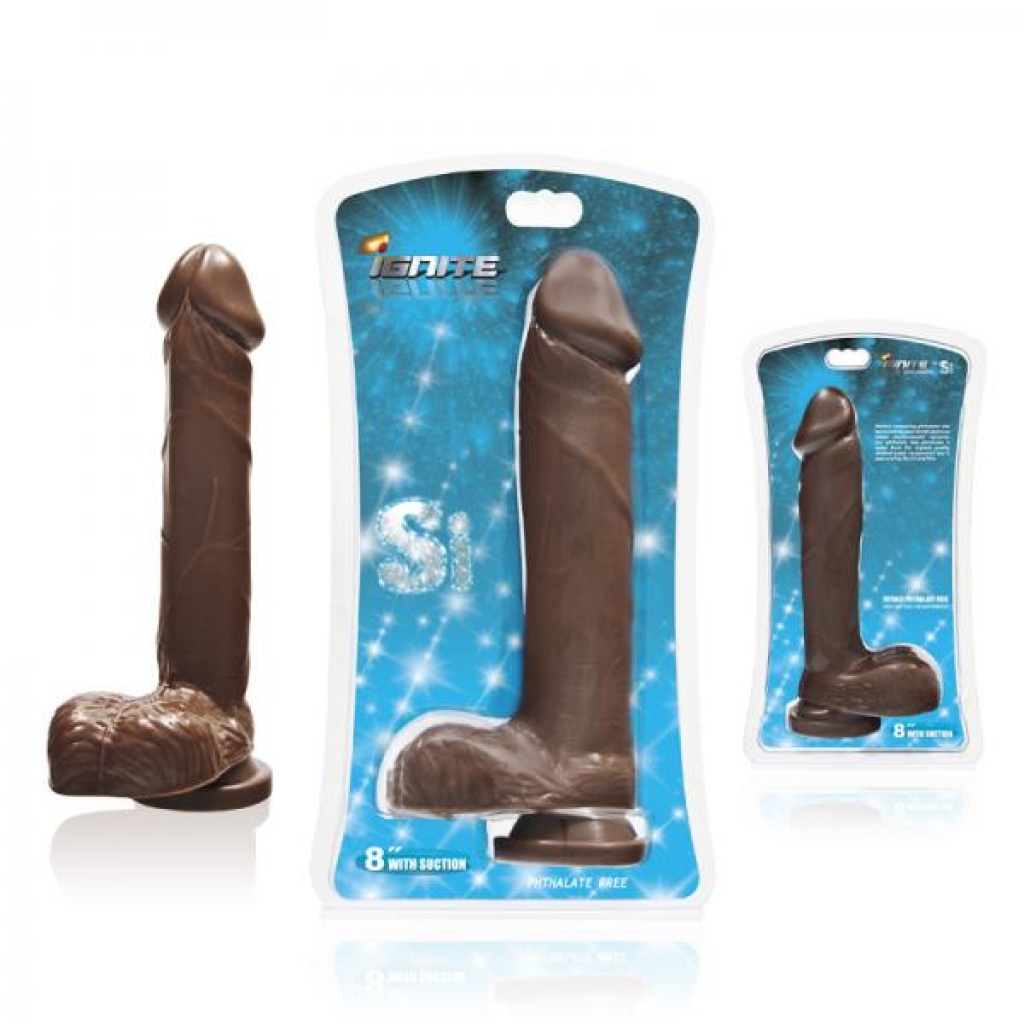 Si 8in Penis W/balls & Suction Cup - Brown