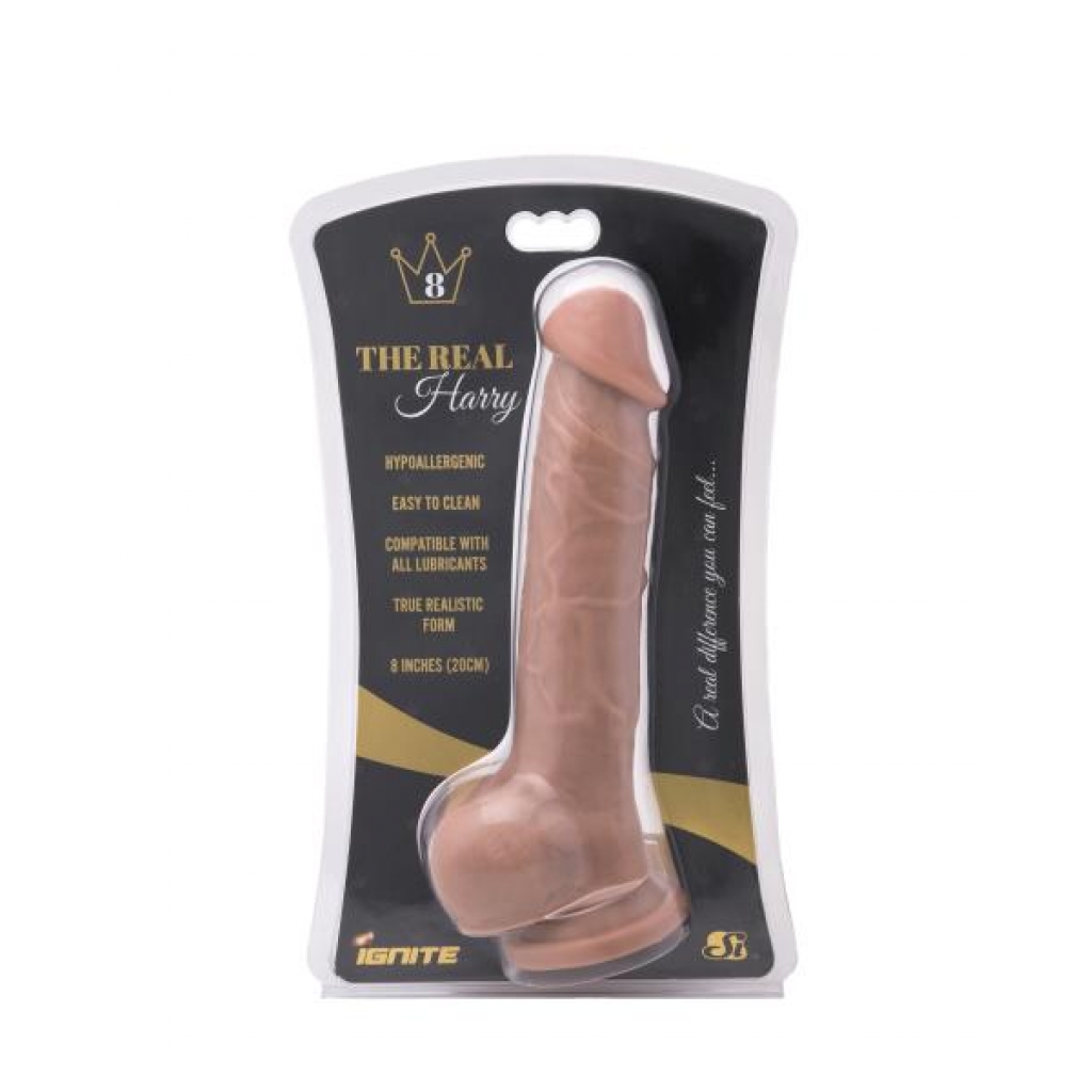 Real Harry 8 inches Dildo Balls Suction Cup Caramel