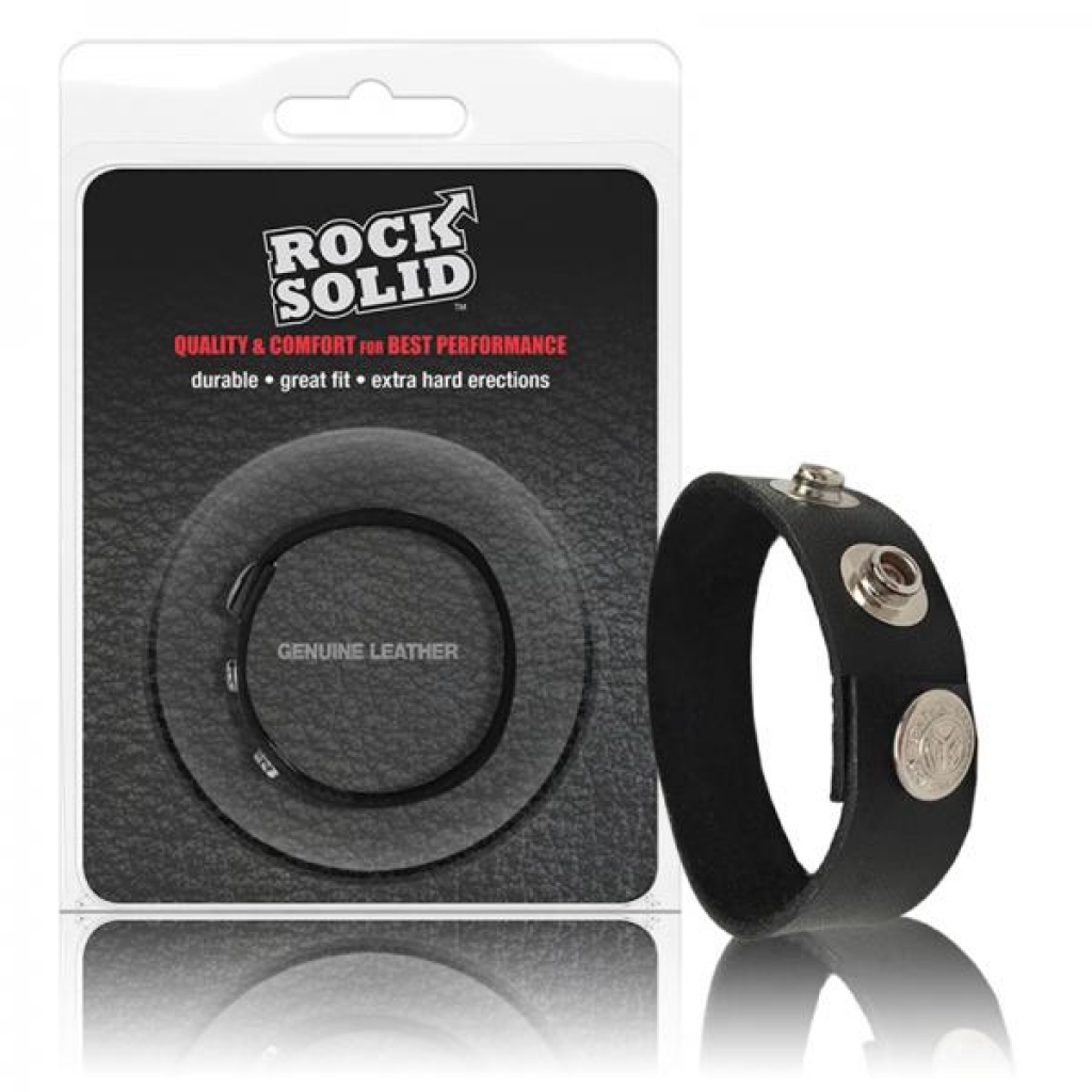 Rock Solid Adjustable Leather 3 Snap Penis Ring Black