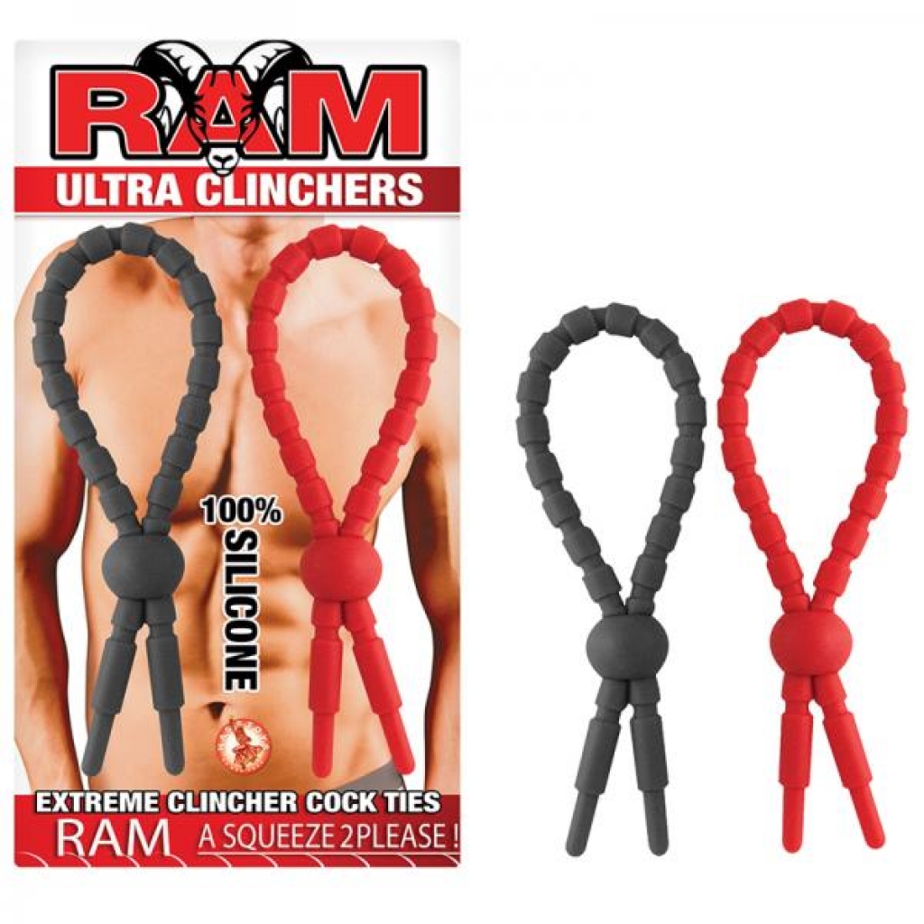 Ram Ultra Clinchers Penis Ties 2 Pack Red, Black