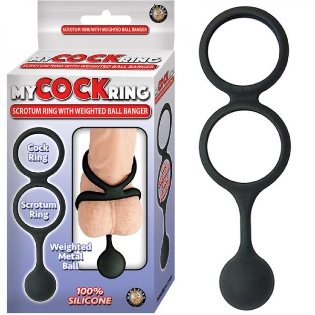 My Penis Ring Scrotum Ring With Weighted Ball Banger Silicone Black