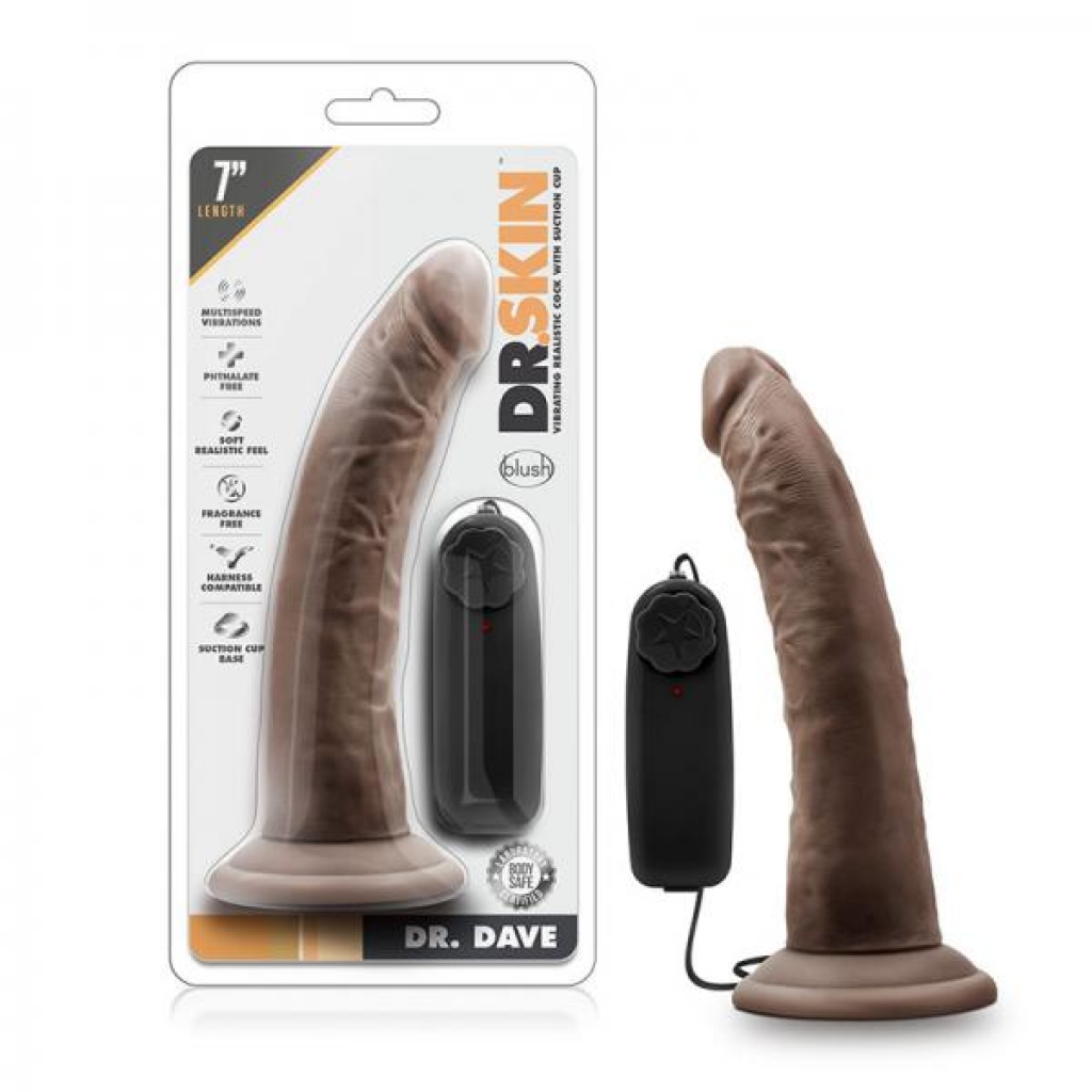 Dr. Skin - Dr. Dave - 7in Vibrating Penis With Suction Cup - Chocolate
