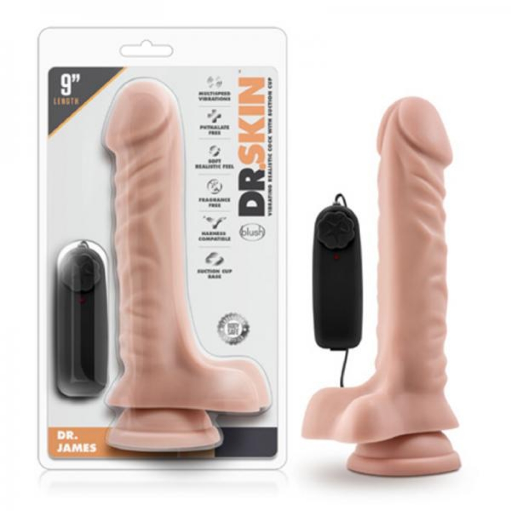 Dr. Skin - Dr. James - 9in Vibrating Penis With Suction Cup - Vanilla