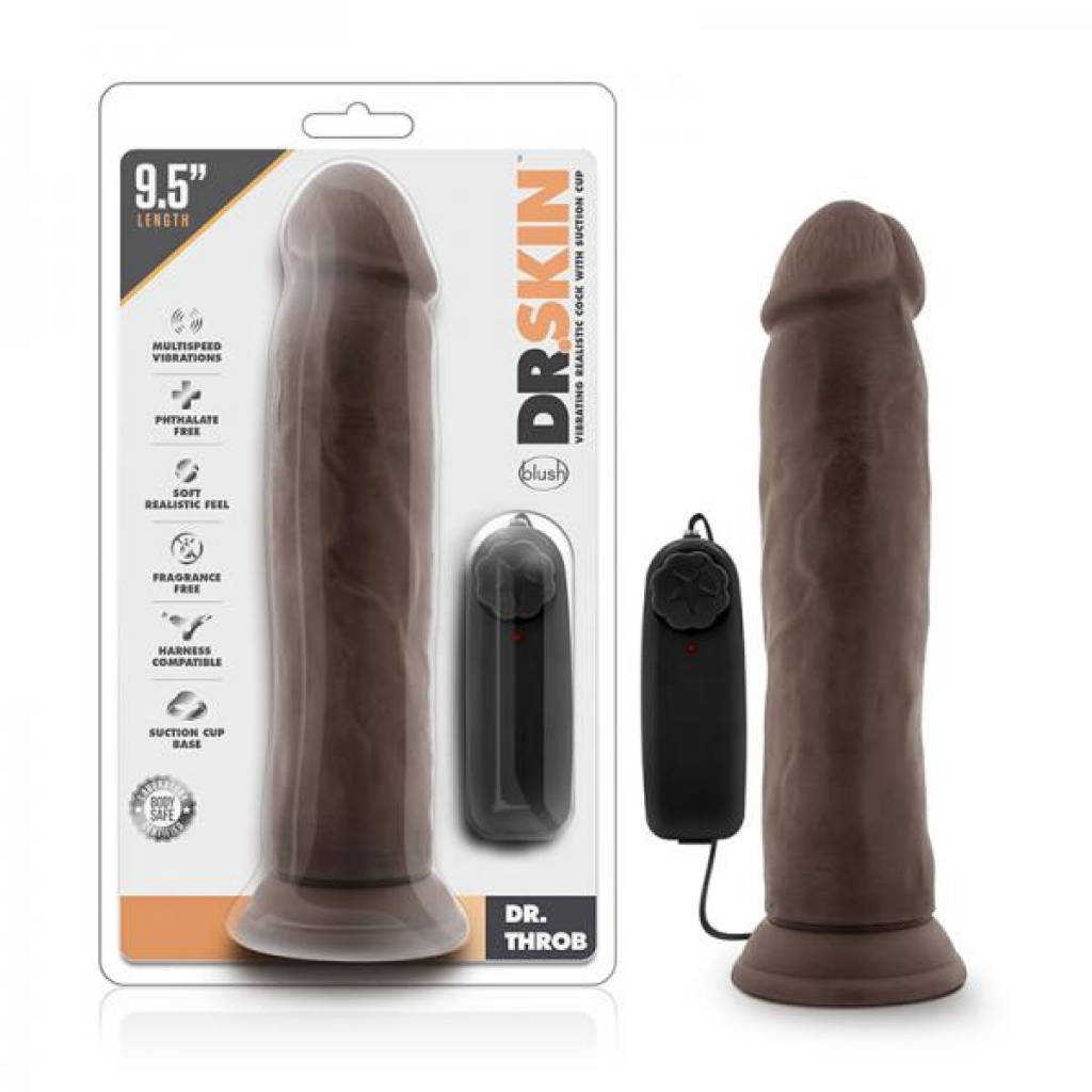 Dr. Skin - Dr. Throb - 9.5in Vibrating Realistic Penis With Suction Cup - Chocolate