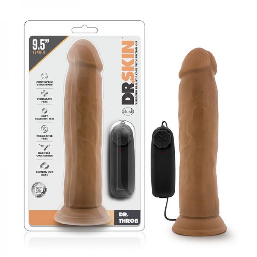 Dr. Skin - Dr. Throb - 9.5in Vibrating Realistic Penis With Suction Cup - Mocha