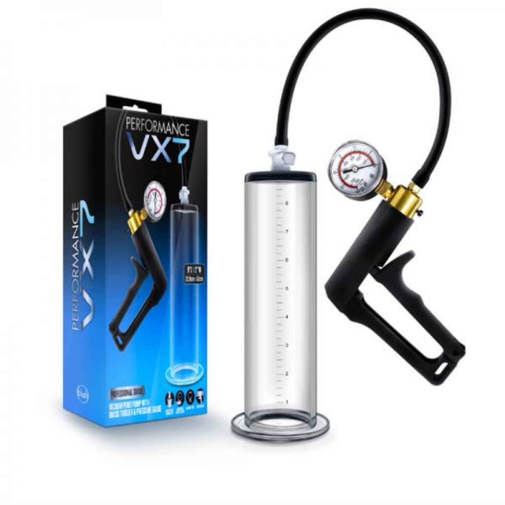 Performance - Vx7 Vacuum Penis Pump With Brass Trigger & Pressure Gauge - Clear