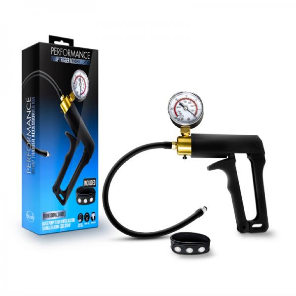 Performance - Gauge Pump Trigger With Silicone Tubing And Silicone Penis Strap - Black