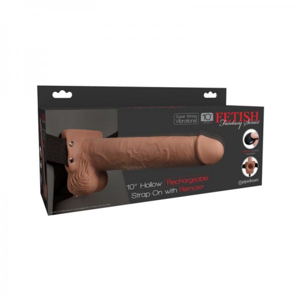 Fetish Fantasy 10in Hollow Rechargeable Strap-on With Remote, Tan