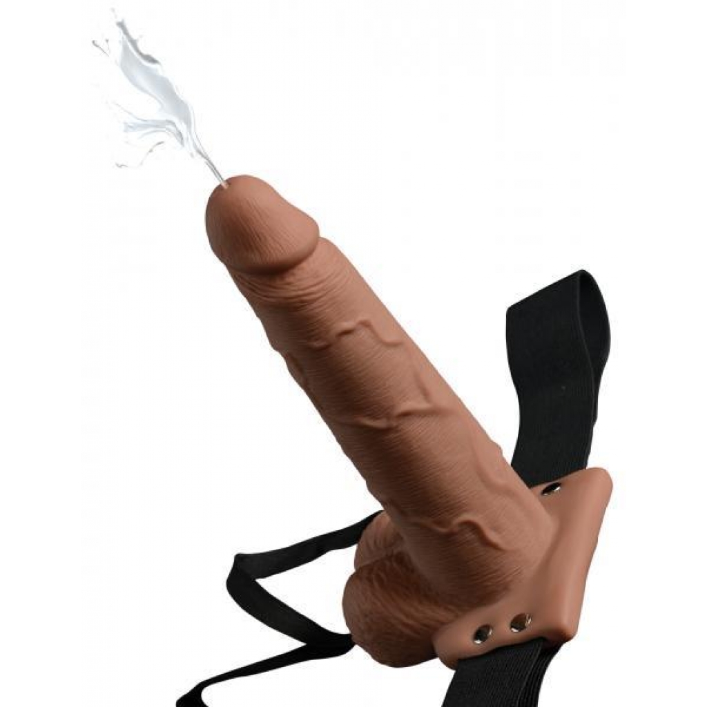 Fetish Fantasy 7.5in Hollow Squirting Strap-on With Balls, Tan
