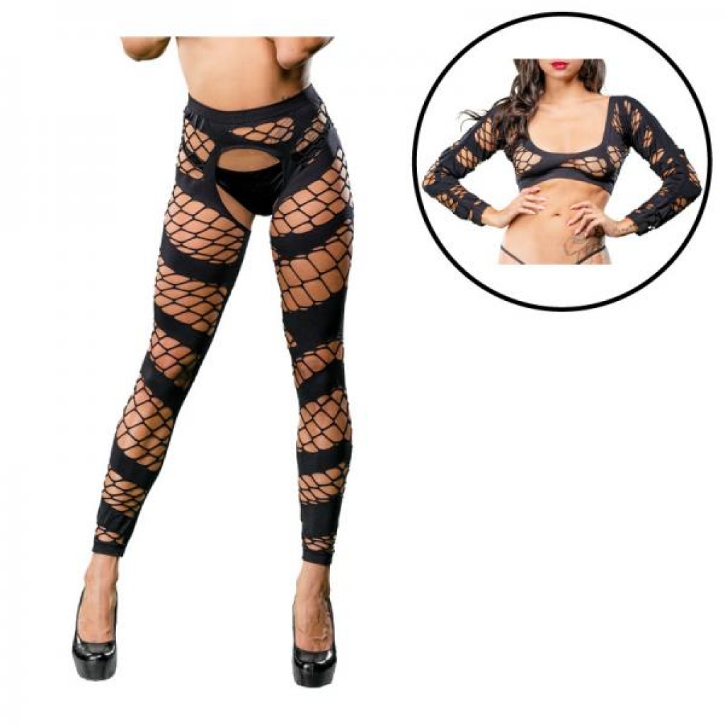 Black Fishnet/mesh Crotchless Legging