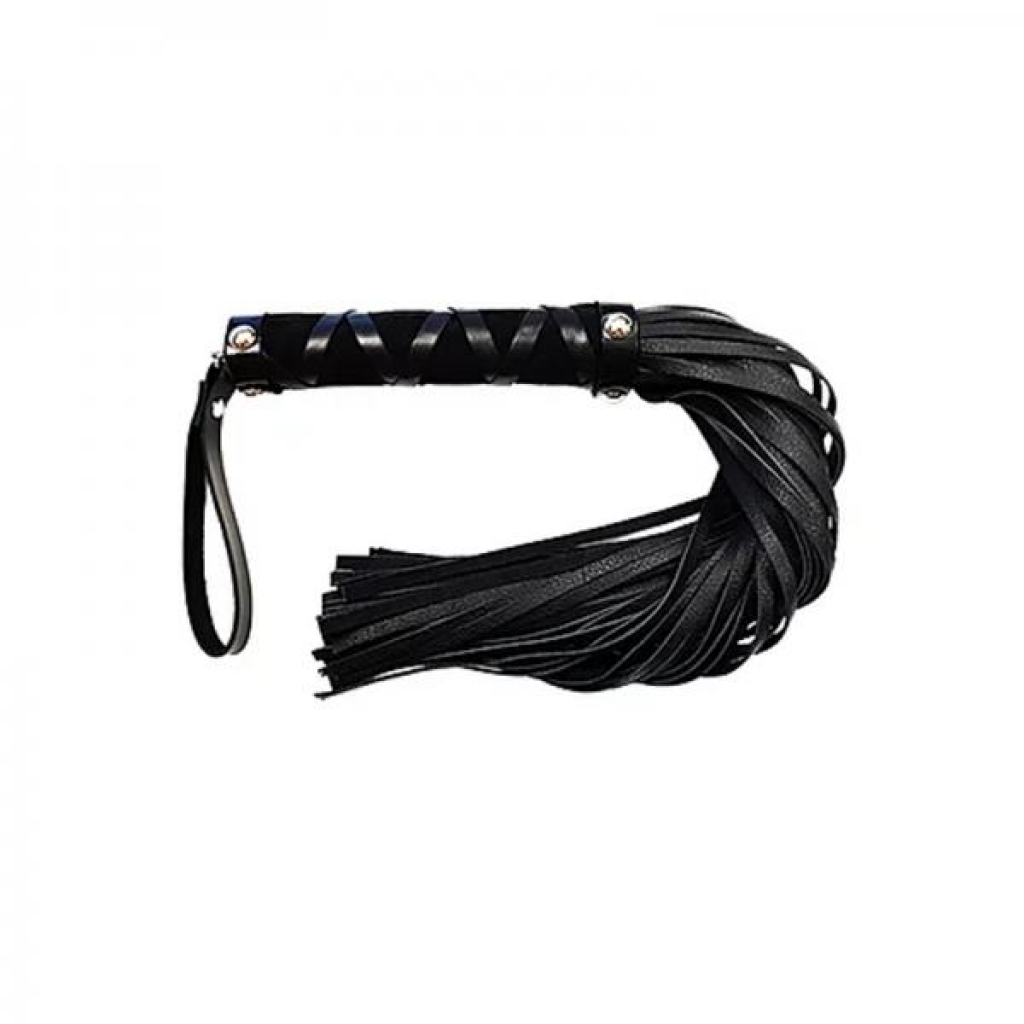 Short Leather Flogger With Studded Handle - Black