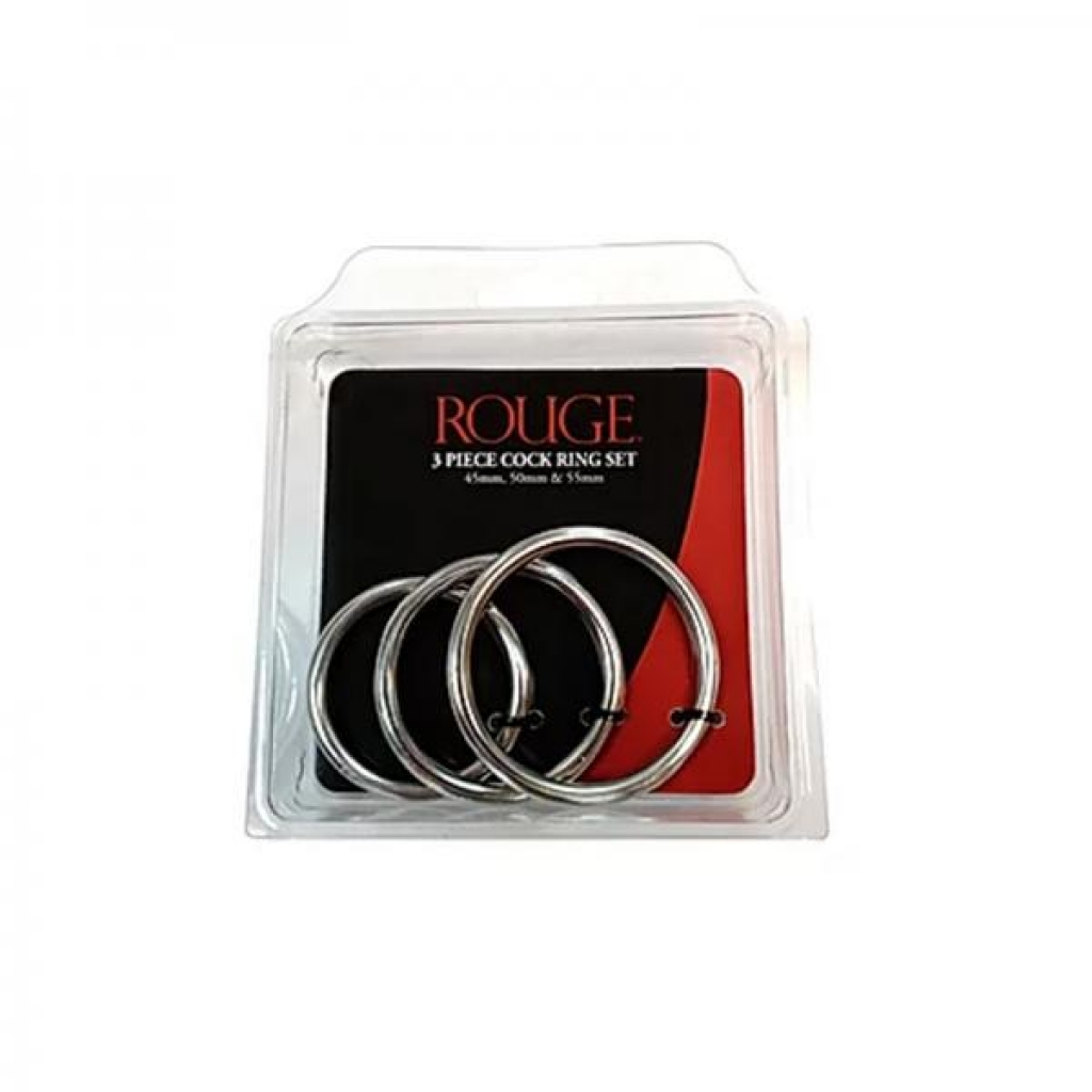 Stainless Steel Stainless Steel 3 Piece Penis Ring Set (55mm/50mm/45mm) - In Clamshell