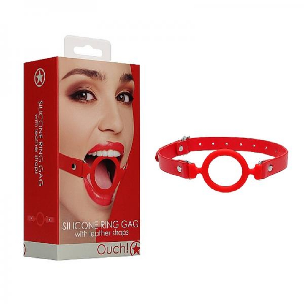 Ouch Silicone Ring Gag With Leather Straps - Red