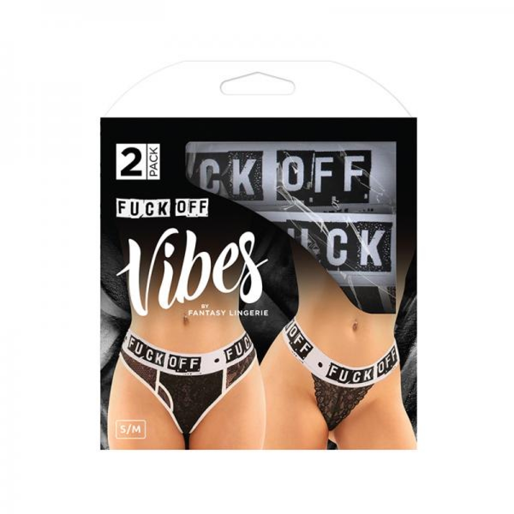 Vibes Fuck Off Buddy Pack 2 Pc. Lace Boyfriend Brief & Lace Thong S/m Black/white