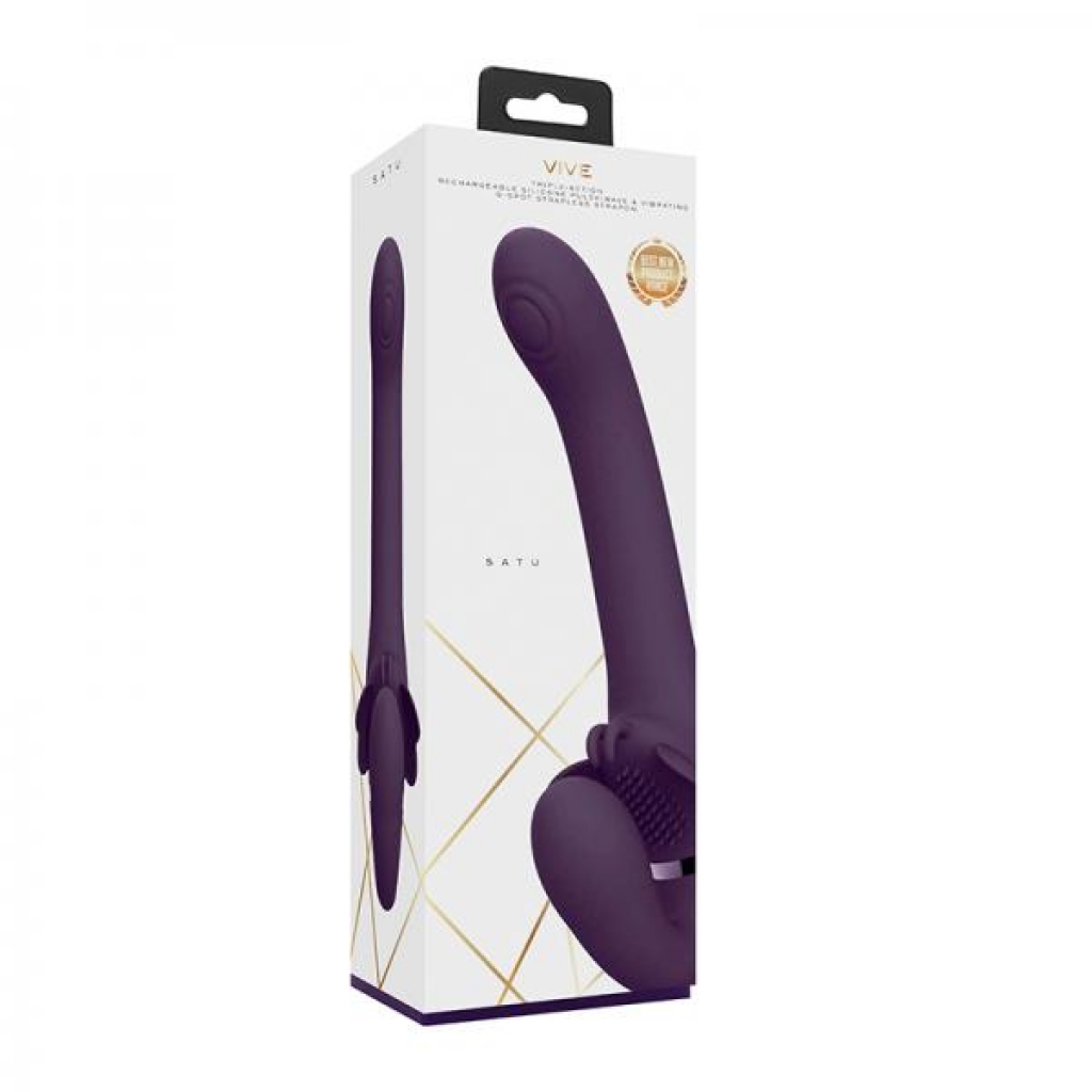 Vive - Satu Rechargeable Pulse-wave Triple-motor Silicone Strapless Strap-on - Purple