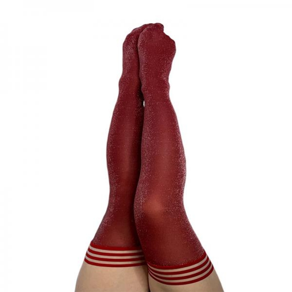 Kixies Holly Cranberry Sparkle Thigh-high Stockings Size D