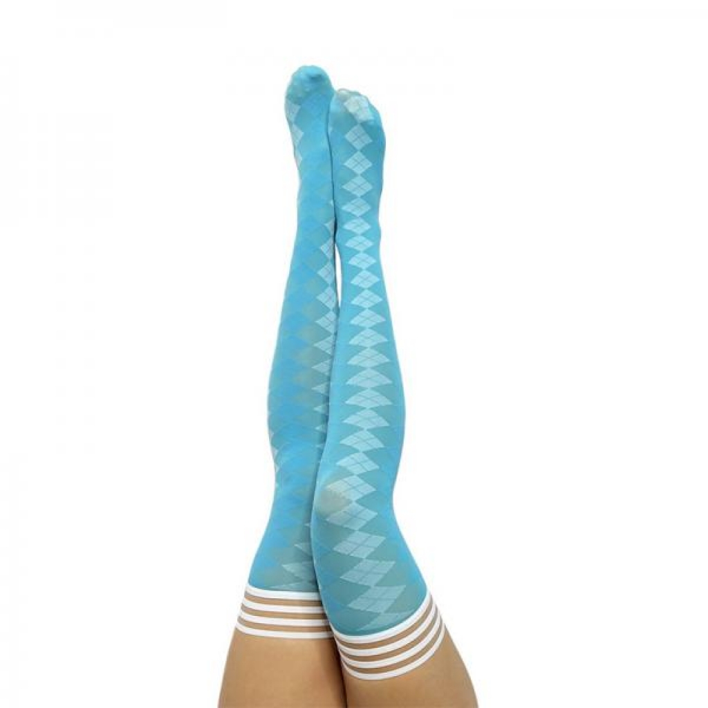 Kixies On Point Collection Par 4 Blue Argyle Thigh-high Stockings Size B