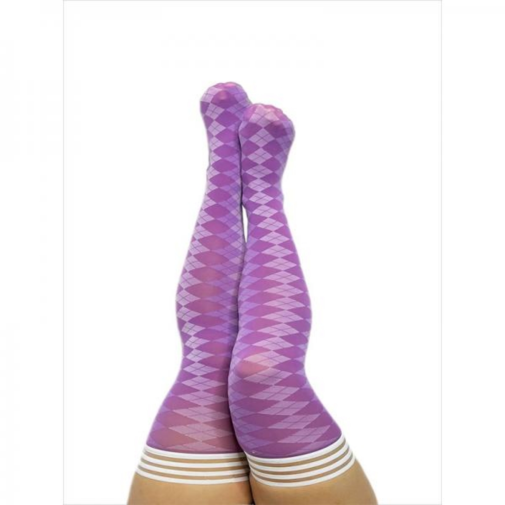 Kixies On Point Collection Par 4 Purple Argyle Thigh-high Stockings Size D