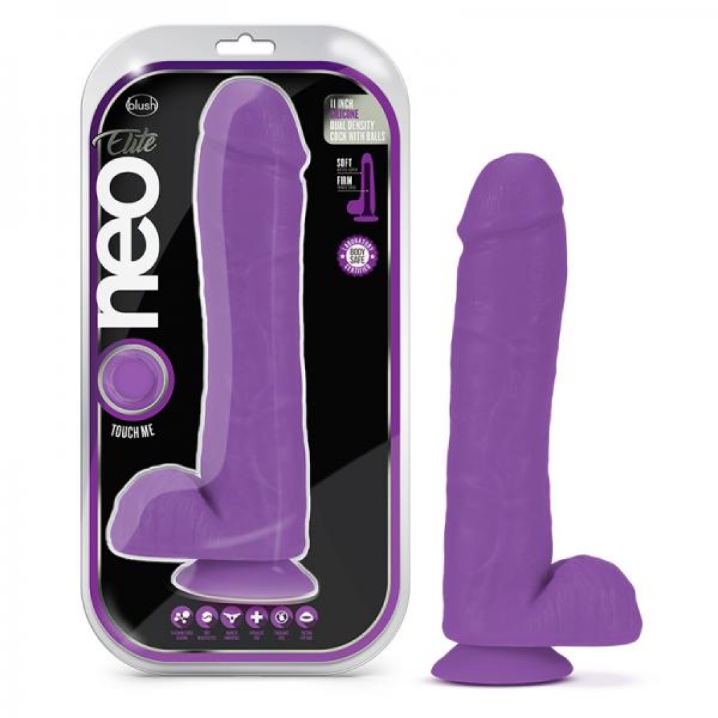 Neo Elite - 11-inch Silicone Dual-density Penis With Balls - Neon Purple
