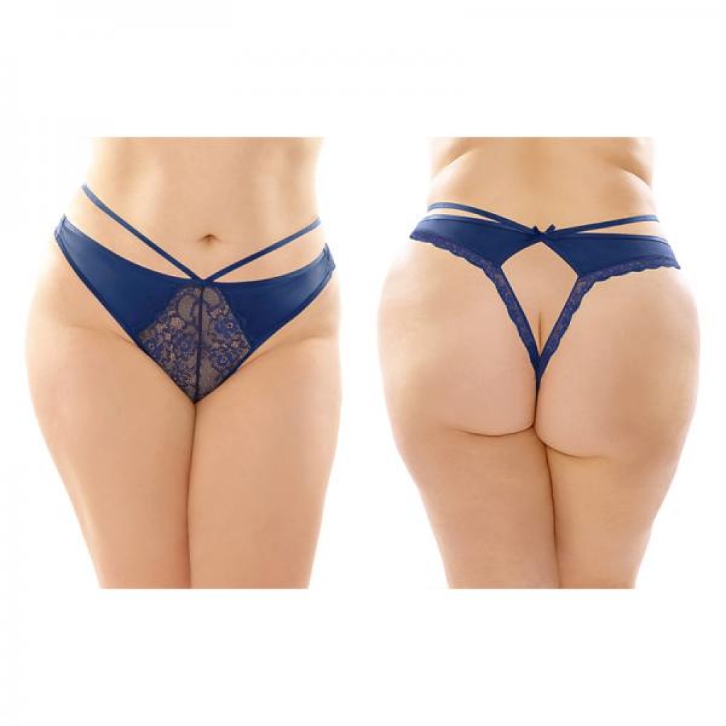 Kalina Strappy Microfiber And Lace Thong With Back Cutout 6-pack Q/s Navy