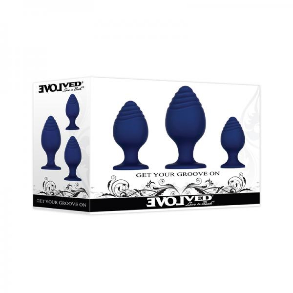 Evolved Get Your Groove On Butt Plug Set Of 3 Silicone Blue