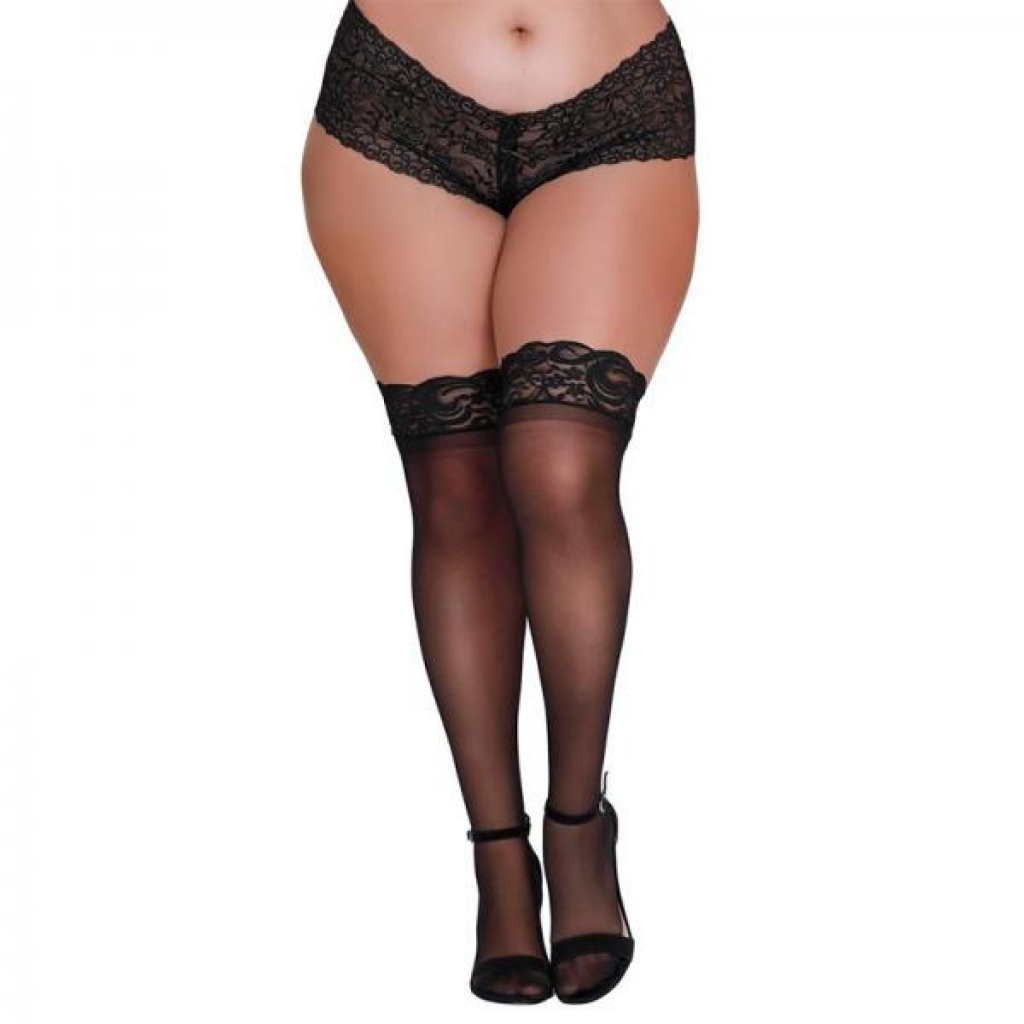 Dreamgirl Plus-size Sheer Thigh-high Stockings With Silicone Lace Top White Queen