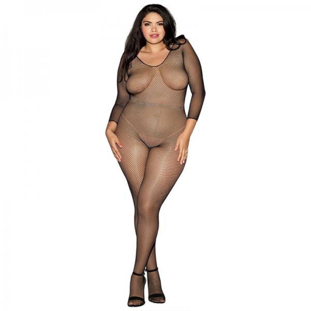 Dreamgirl Longsleeve Fishnet Bodystocking With Open Crotch Black Queen