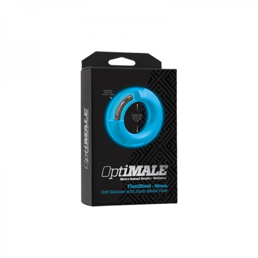 Optimale Flexisteel Silicone, Metal Core Penis Ring 35 Mm Blue