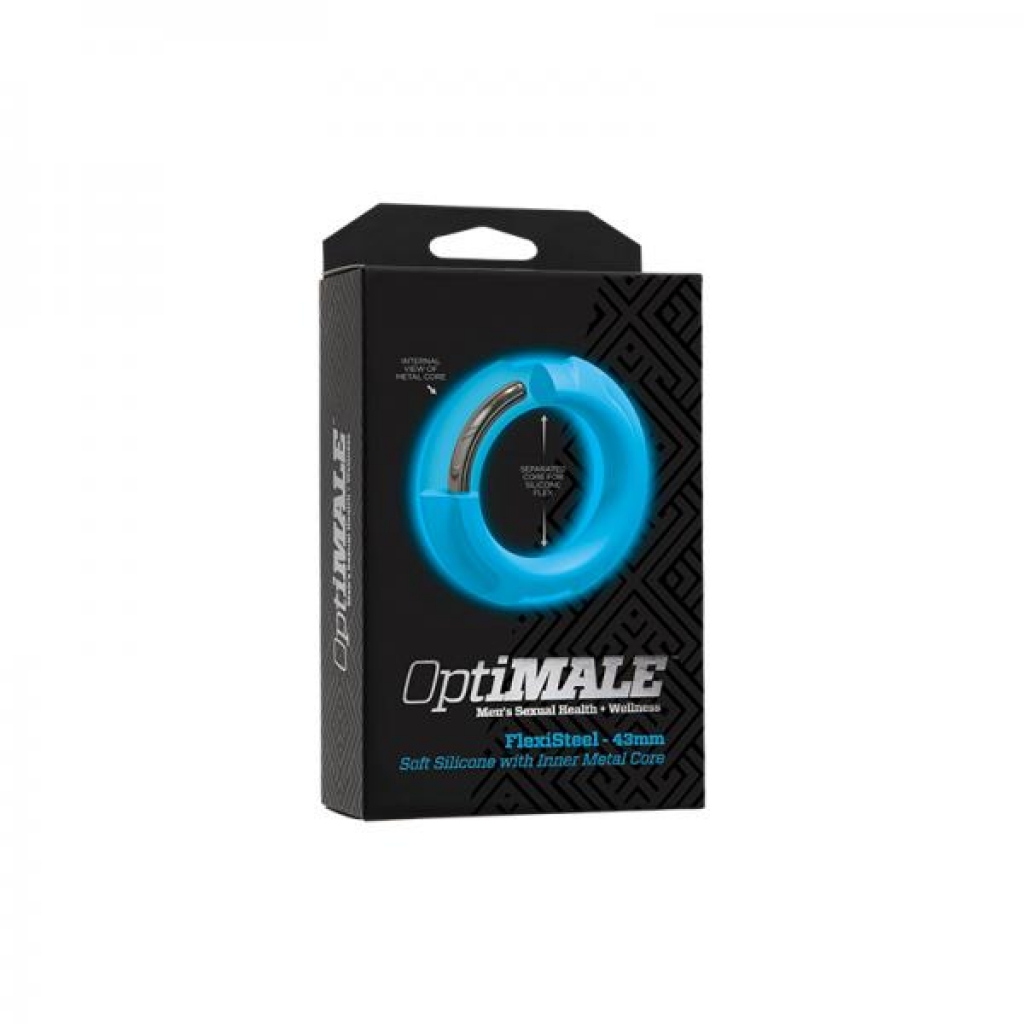 Optimale Flexisteel Silicone, Metal Core Penis Ring 43 Mm Blue