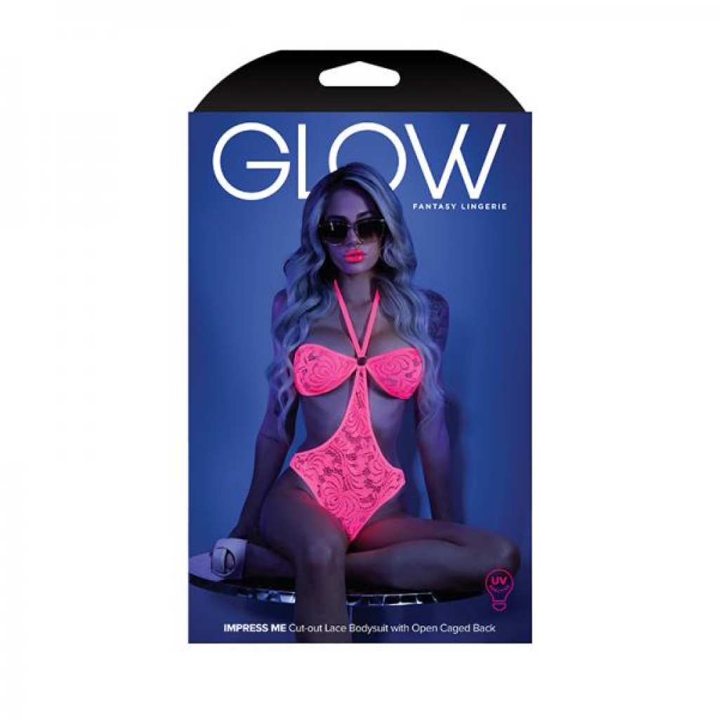 Glow Impress Me Lace Bodysuit With Open-cage Back Neon Pink S/m