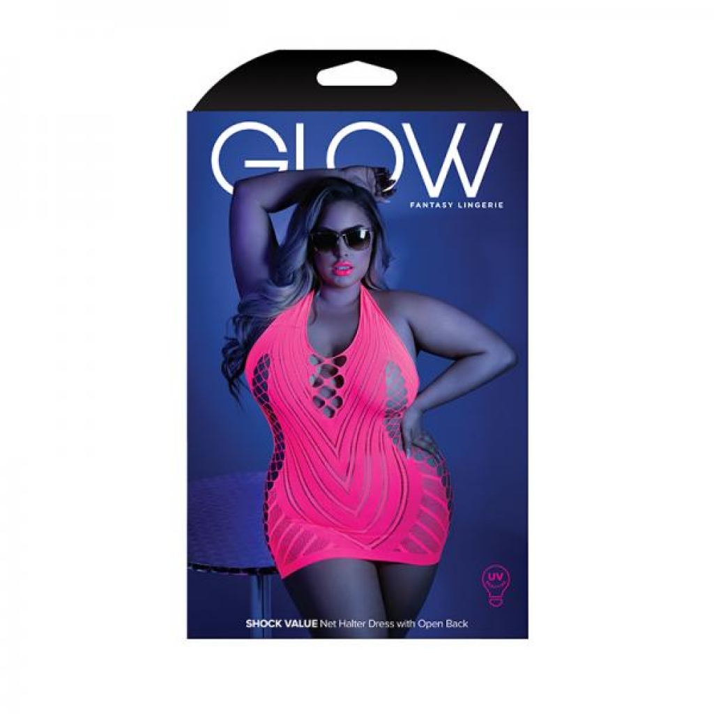 Glow Shock Value Net Halter Dress Neon Pink Qs