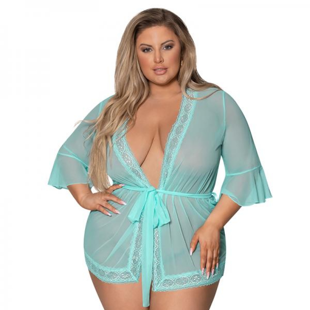 Magic Silk Seabreeze Robe W Lace Trim Turquoise Queen Size