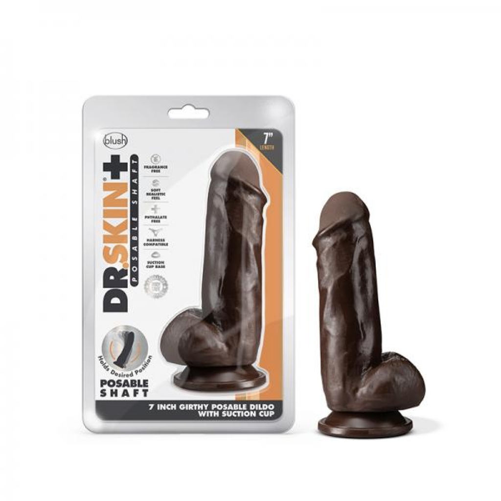 Dr. Skin Plus Girthy Posable Dildo With Balls 7 In. Chocolate