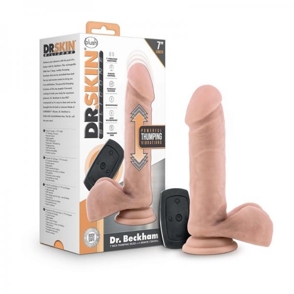Dr. Skin Dr. Beckham Thumping Dildo With Remote Control Silicone 8 In. Vanilla