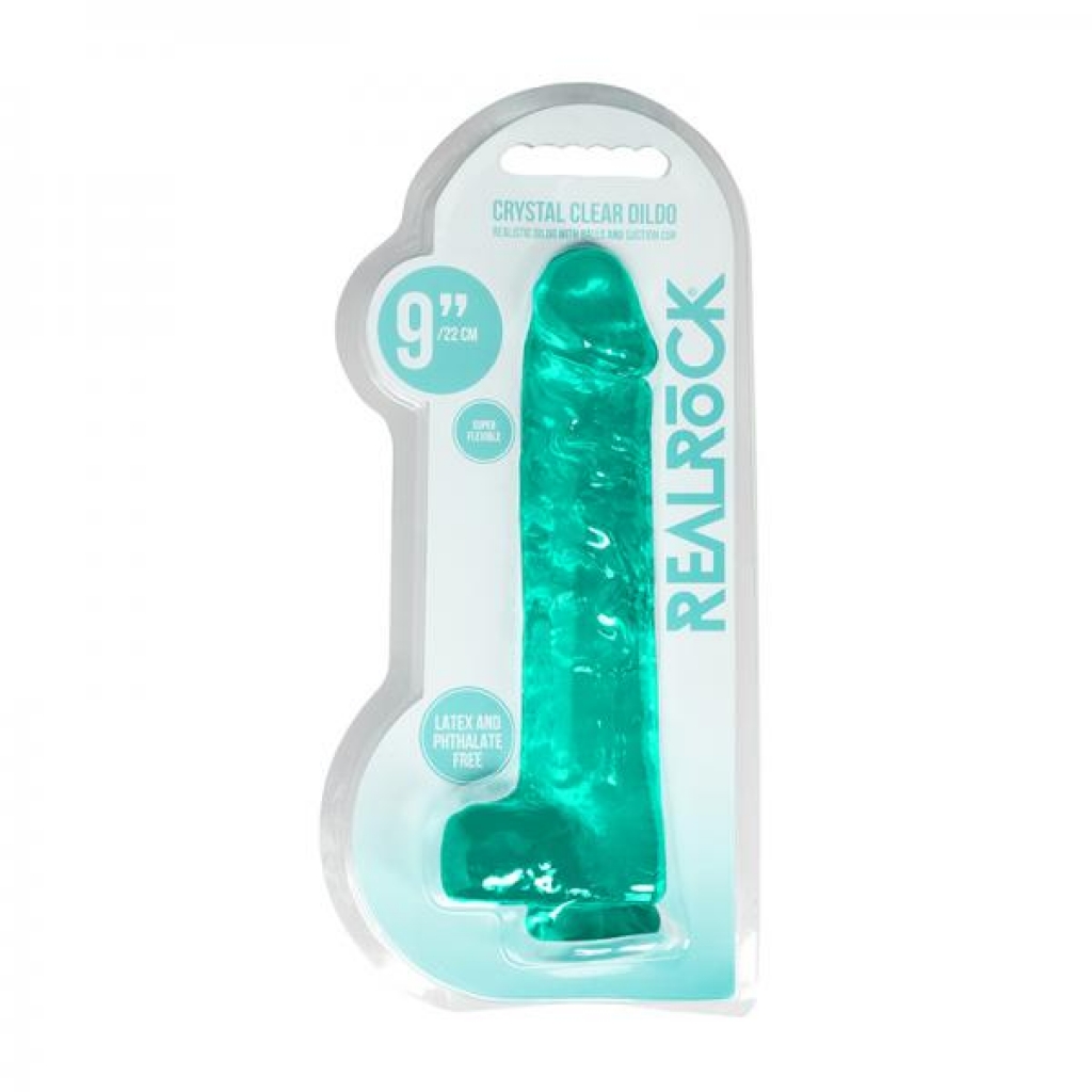 Realrock Crystal Clear Realistic Dildo With Balls 9 In. Turquoise