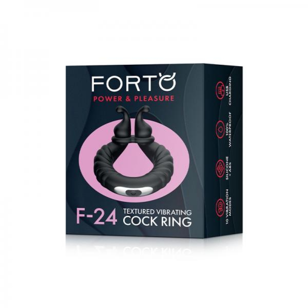 Forto F-24: Silicone Textured Vibrating Penis Ring Black
