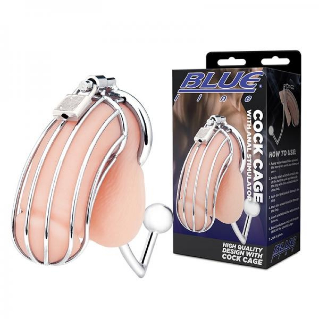 Blue Line Metal Penis Cage With Anal Stimulator