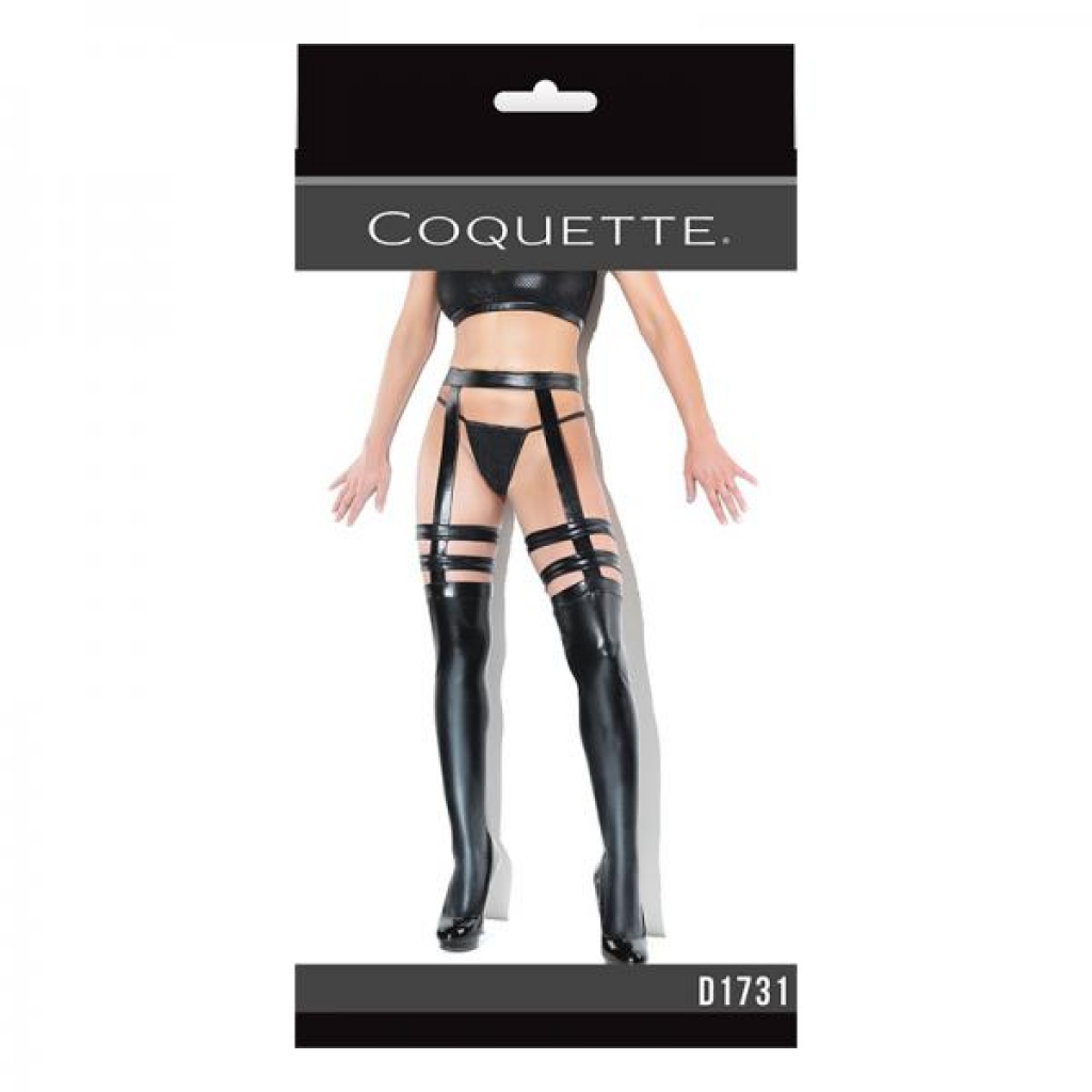 Coquette Thigh-high Wetlook Stockings With Garters Black Osq