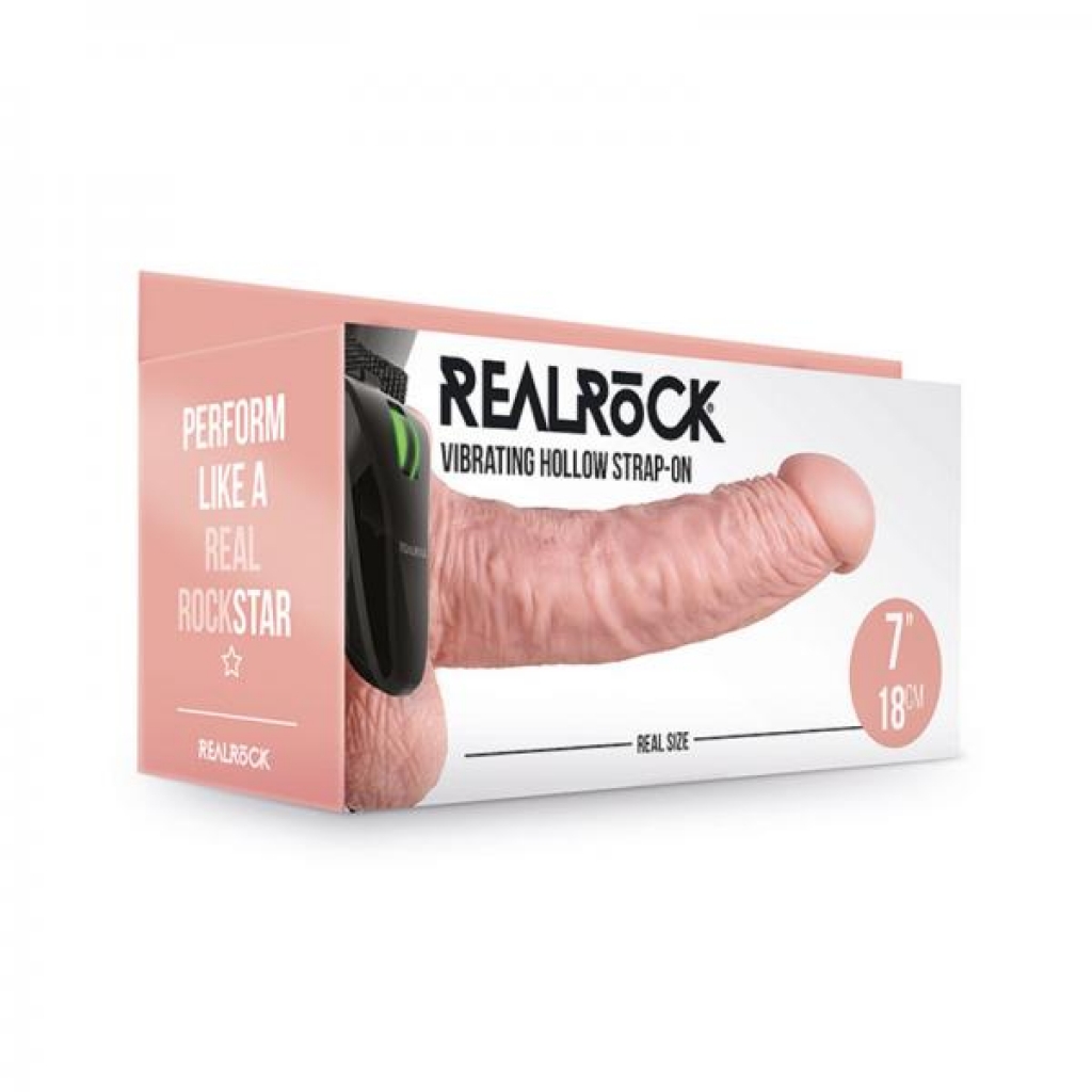 Realrock Vibrating Hollow Strap-on With Balls 7 In. Vanilla
