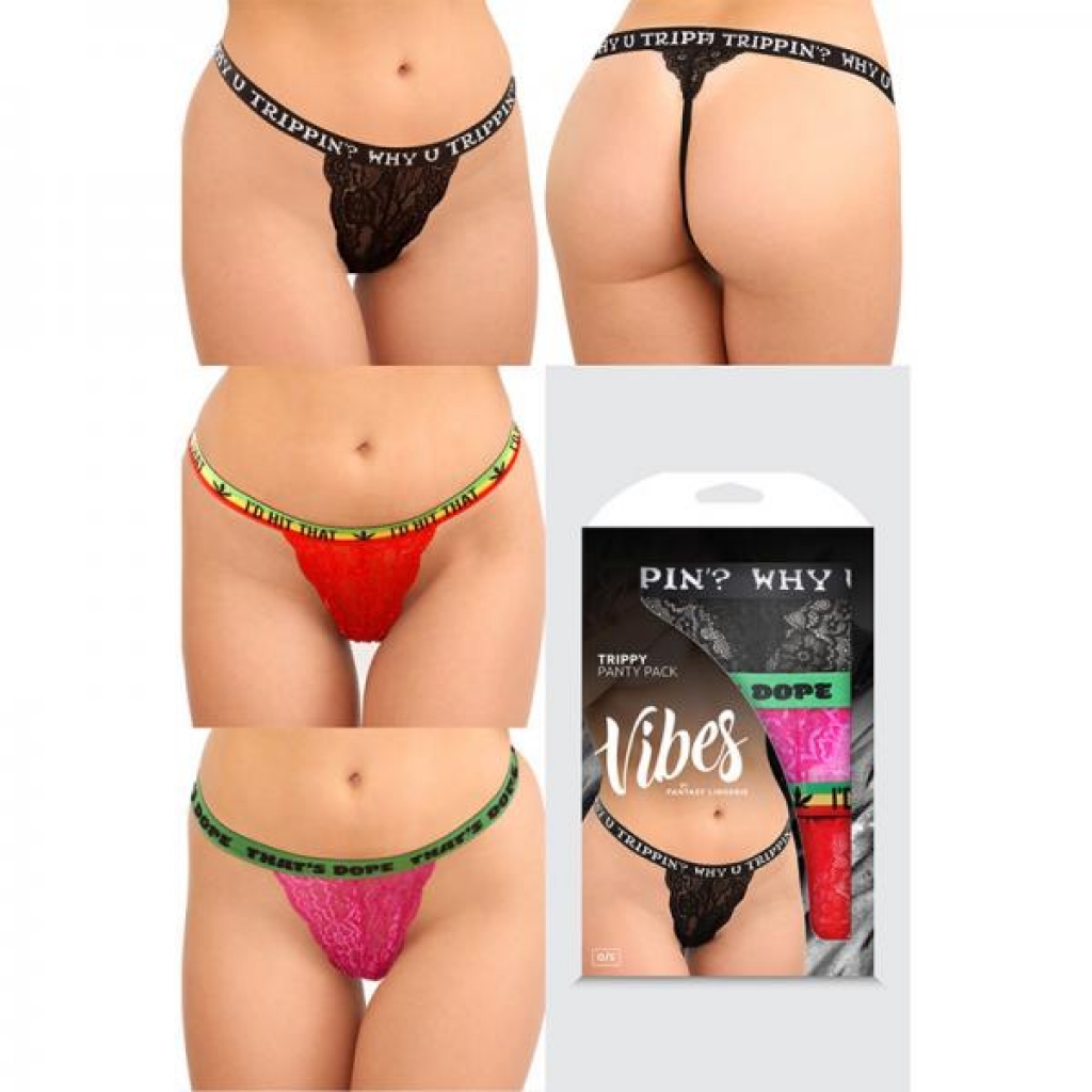 Fantasy Lingerie Vibes Trippy Vibes Pack 3-piece Lace Thong Panty Set Black/red/pink O/s