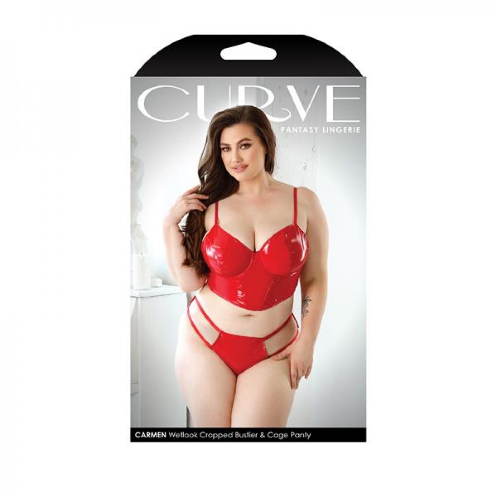Curve Carmen Wetlook Cropped Bustier & Matching Cage Panty 1x/2x Red