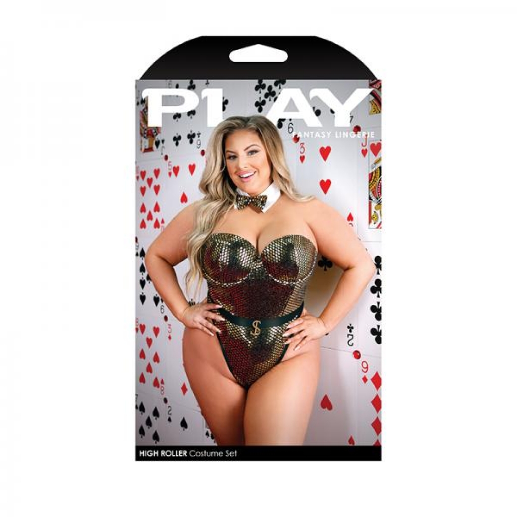Play High Roller Costume Sequined Bodysuit With Molded Cups, Snap Closure, And Bowtie Collar 1x/2x G