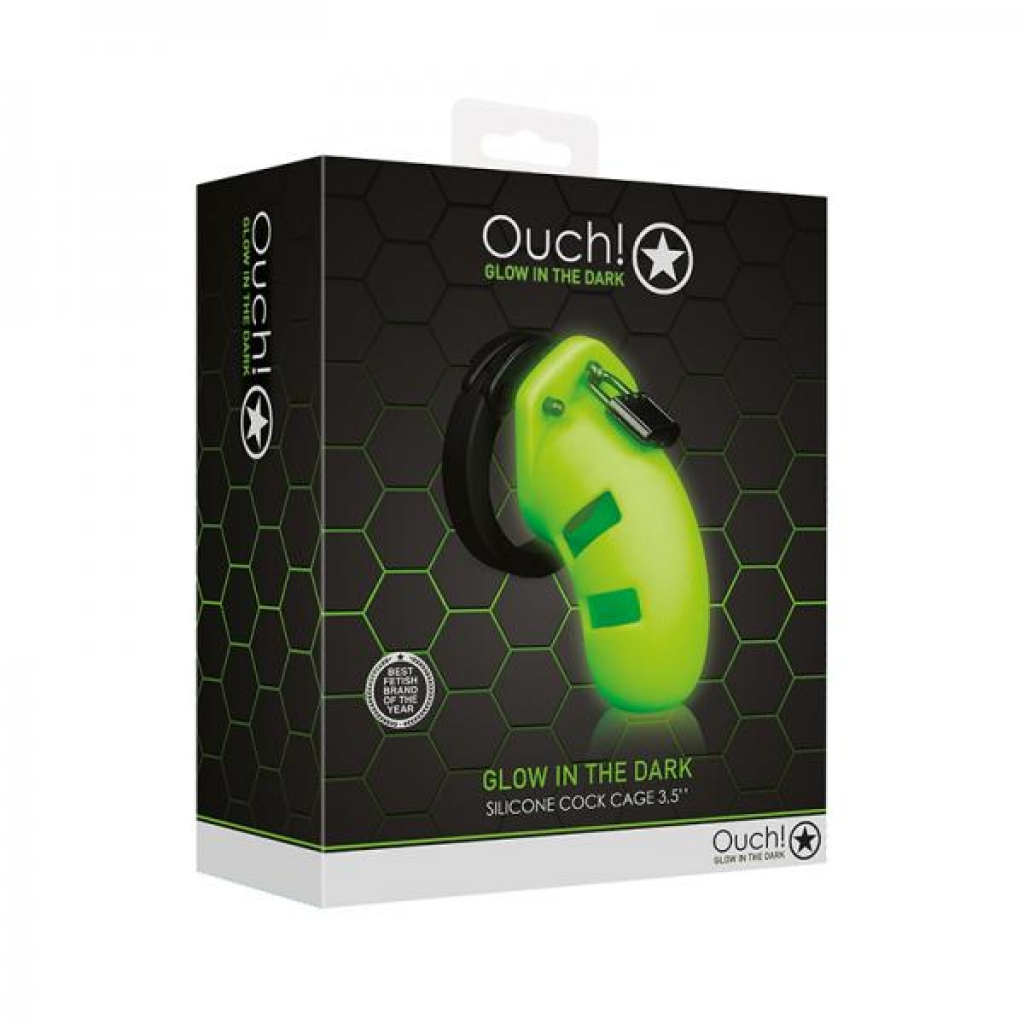 Ouch! Glow Model 20 Penis Cage 3.5 In. - Glow In The Dark - Green
