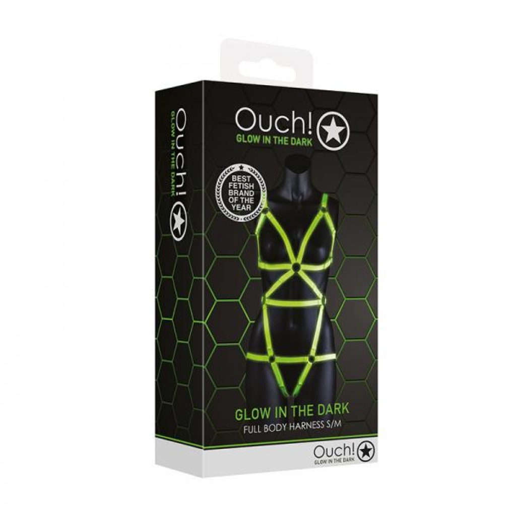 Ouch! Glow Full Body Harness - Glow In The Dark - Green - S/m