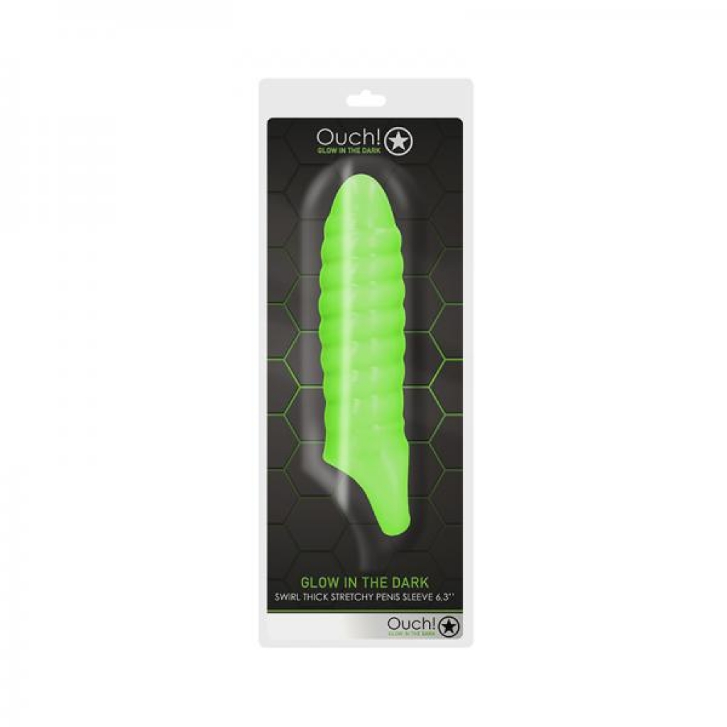 Ouch! Glow Swirl Thick Stretchy Penis Sleeve - Glow In The Dark - Green